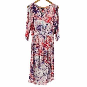 a.n.a. High Low Floral Print Split Sleeves Dress